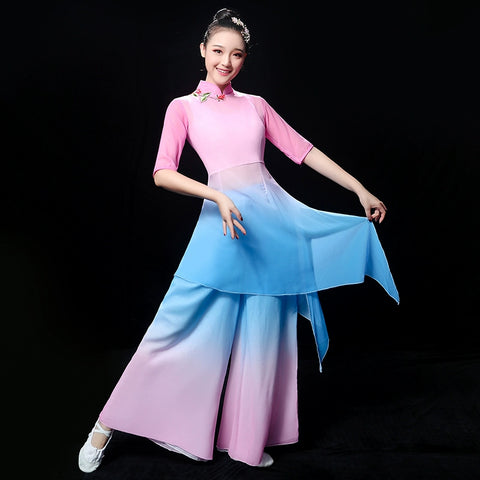 Chinese Folk Dance Costume Classical Dance Costume Chinese Wind Fairy Modern Yangko Dance Costume Fan Umbrella Dance Adult - Moderndancedress.com