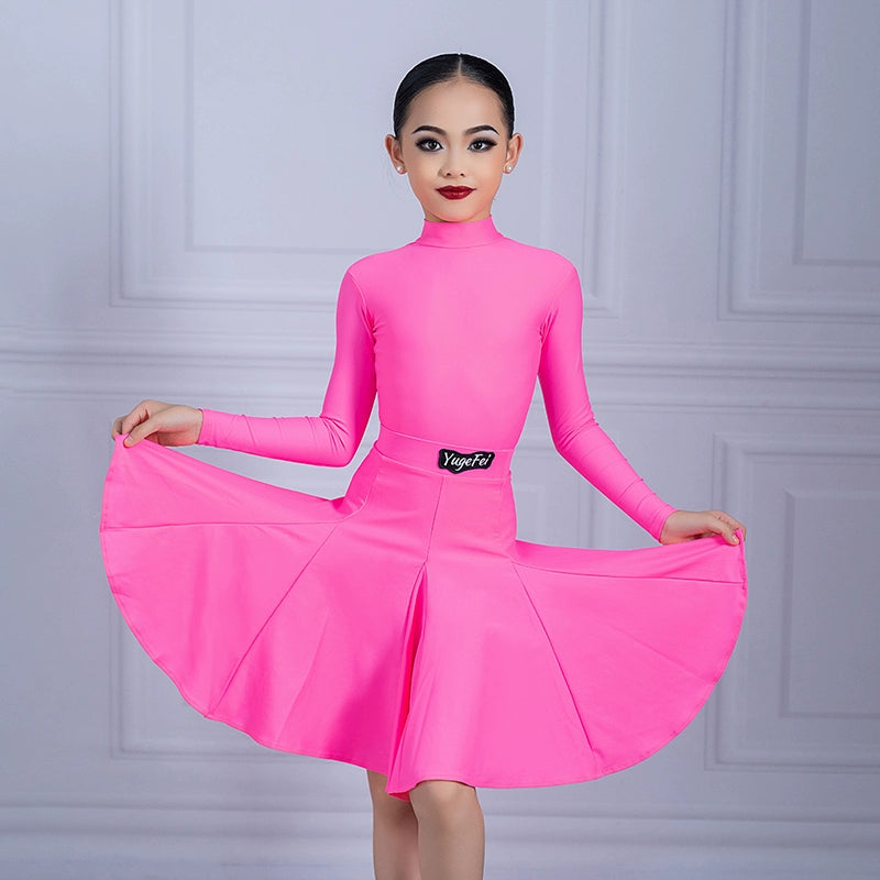 Orange green Latin dance regulations ballroom dance dress kids girls professional turtleneck salsa latin dance outfits for children - Moderndancedress.com