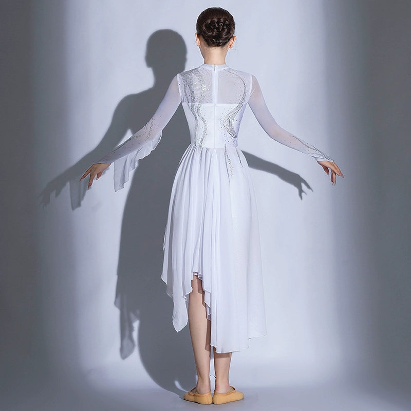Modern Ballet Dance Dresses for Women Girls Elegant White Modern Ballet Dance Costumes Opening Dance Song Accompaniment Skirt - Moderndancedress.com