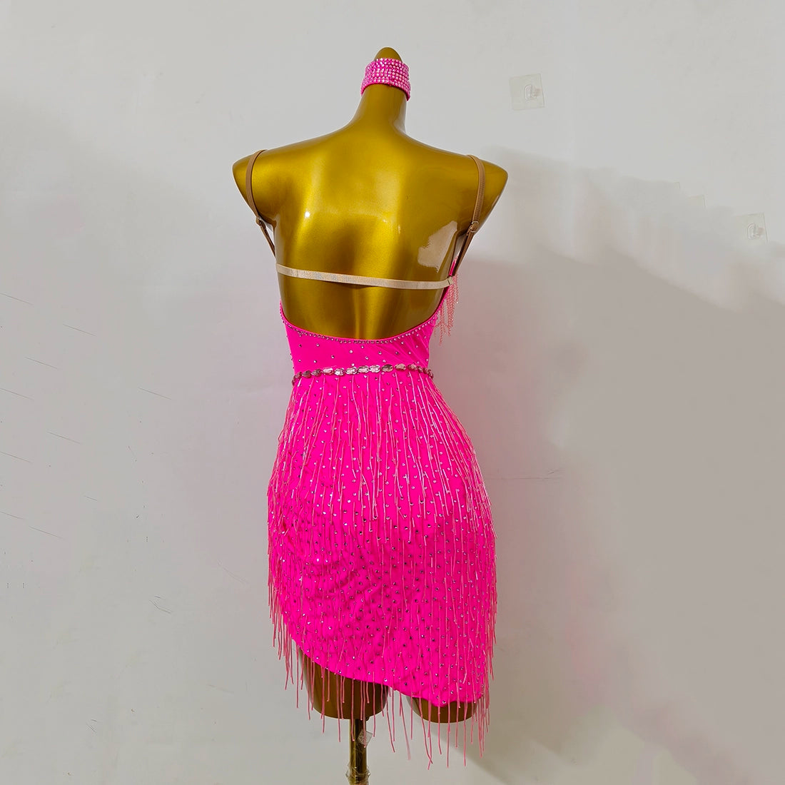 Custom Sise Pink Fringe Latin Dance Dresses for Women Girls Competition Salsa Rumba Chacha Dance Clothing