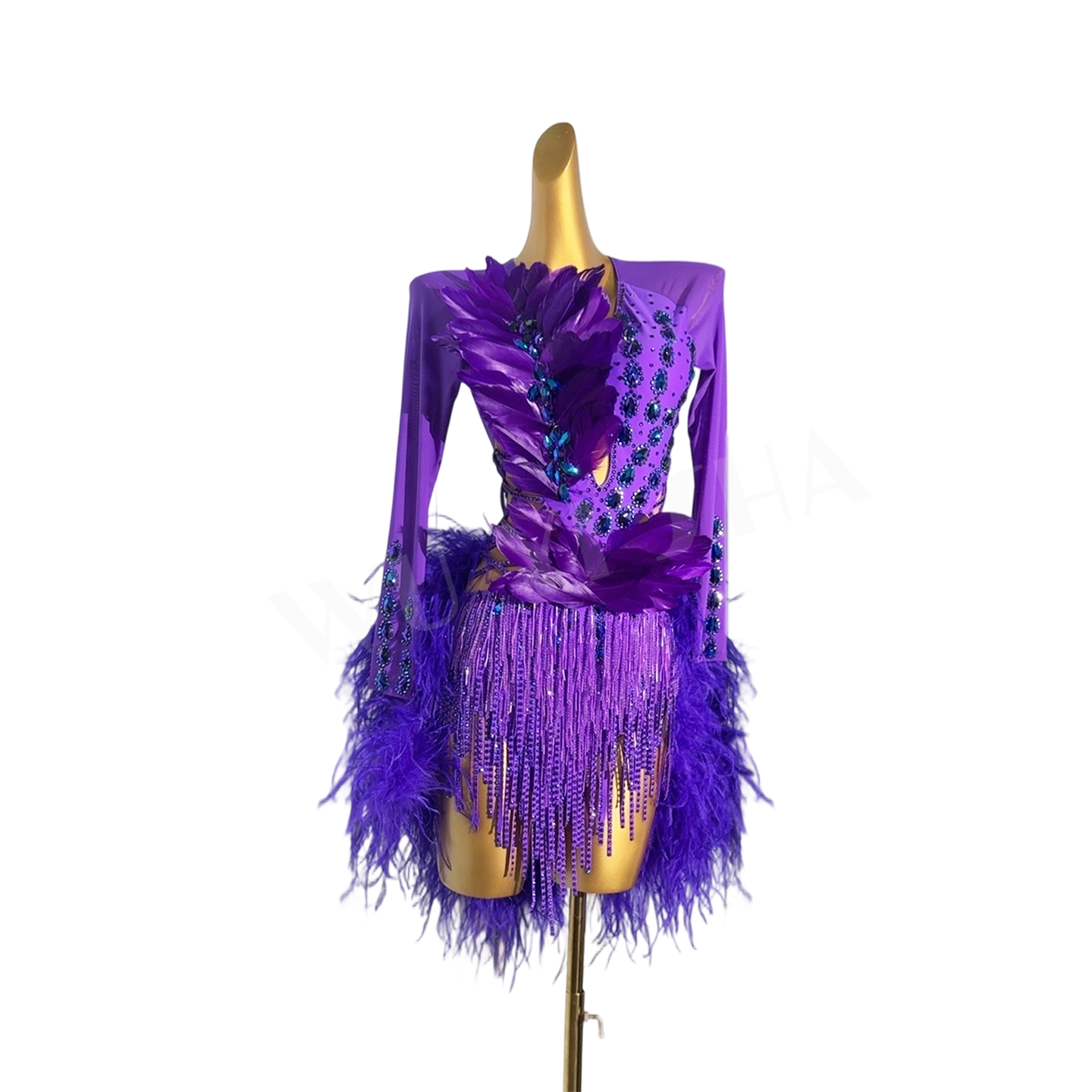 Custom Size Violet Feather Latin Dance Dresses for Women Girls Salsa Rumba Chacha Latin Dance Costumes