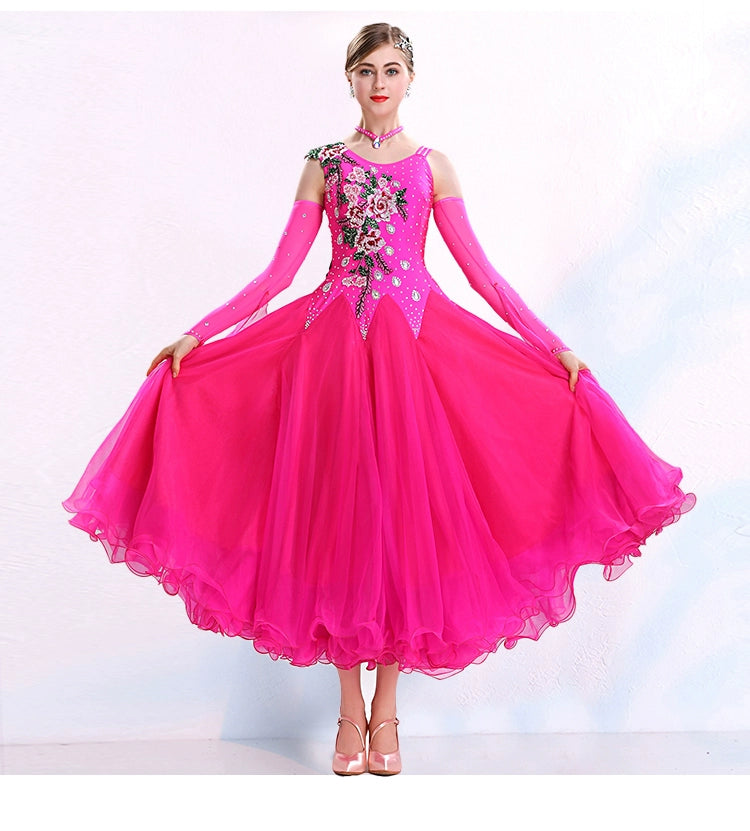 Women ballroom dance competition dresses national red blue purple tango foxtrot smooth waltz dance skirts stage performance gown - Moderndancedress.com