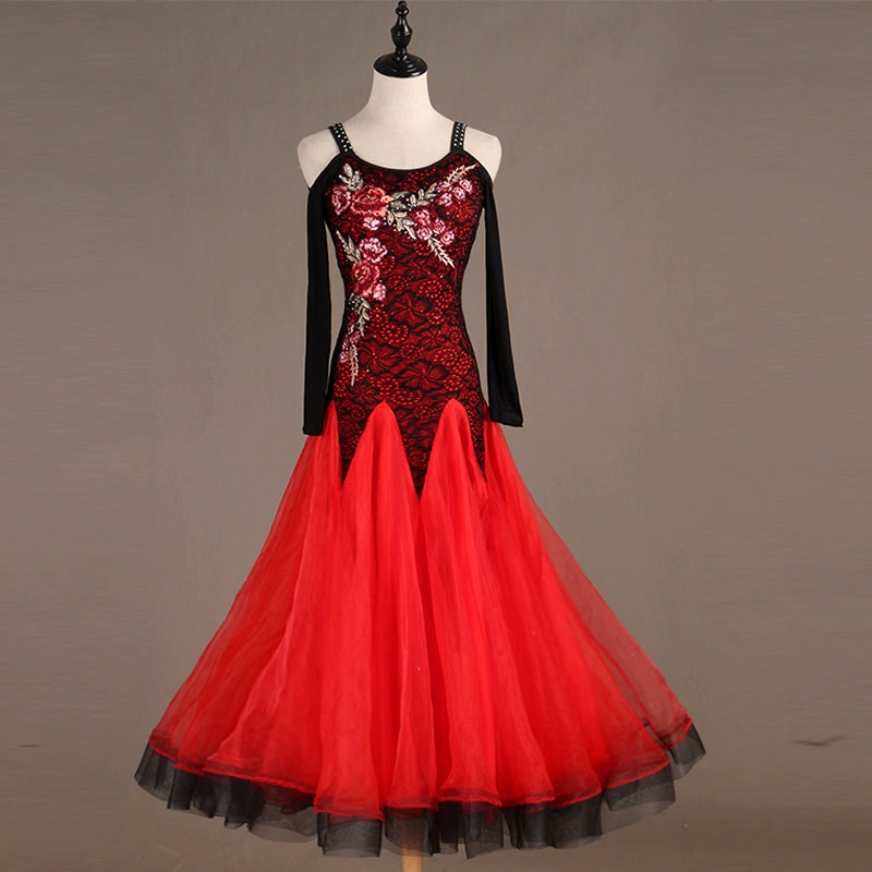 Ballroom Dance Dresses Compound Lace Modern Dance Competition Dress Waltz National Standard Dance Dress - Moderndancedress.com
