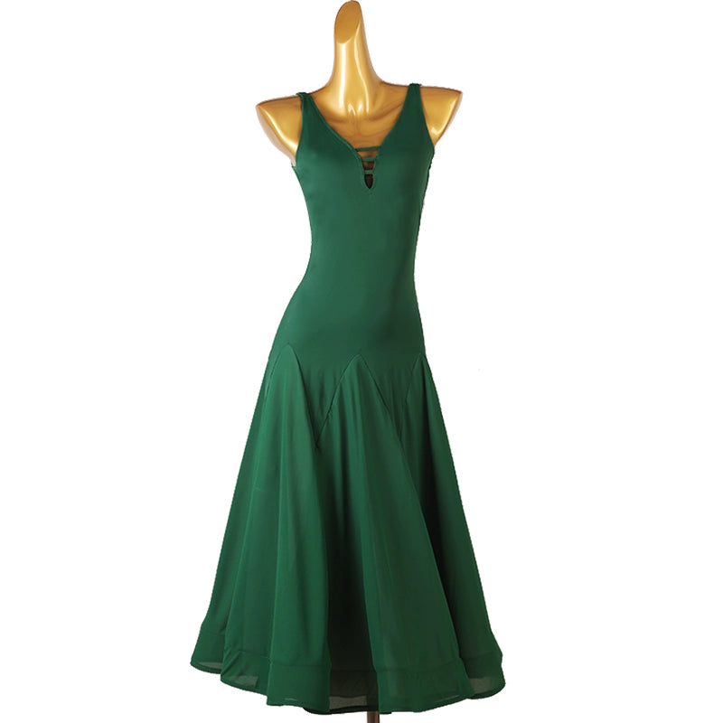 Dark Green Wine Black V-neck Modern Ballroom Dance Dress for Women Girls Waltz Tango Foxtrot Performance Clothes Art Test Competition Gown for Female - Moderndancedress.com