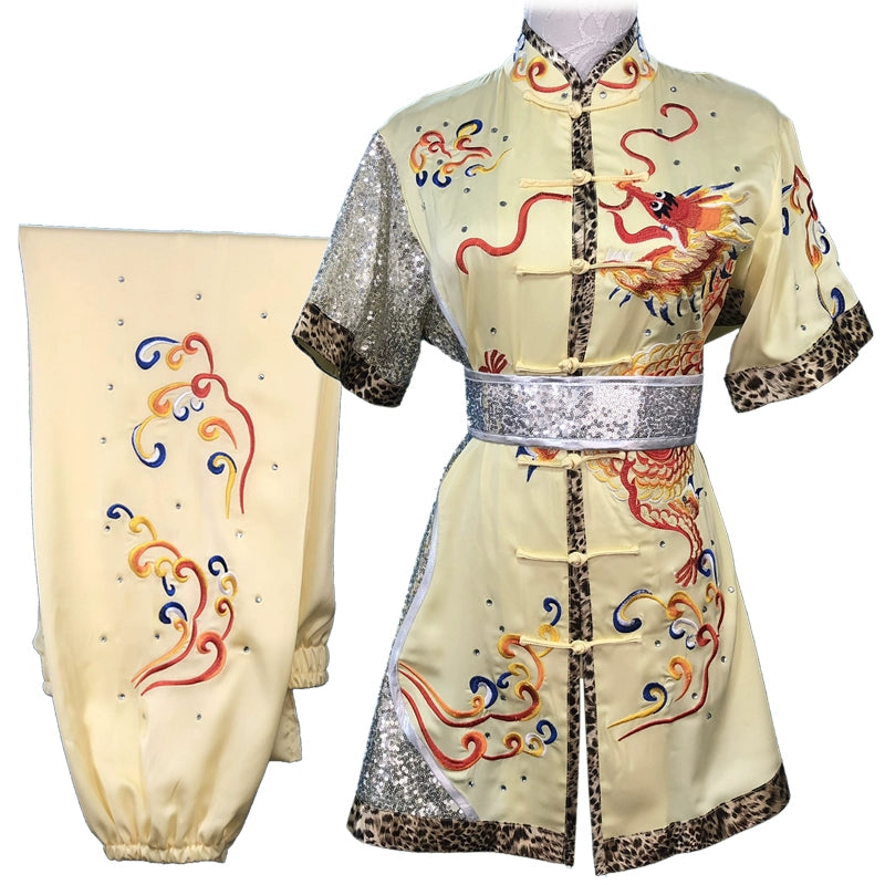 Chinese Martial Arts Clothes Kungfu Clothe  Tai Chi Competitive Wushu Competition Performing Colorful Clothes, Embroidery Dragon,