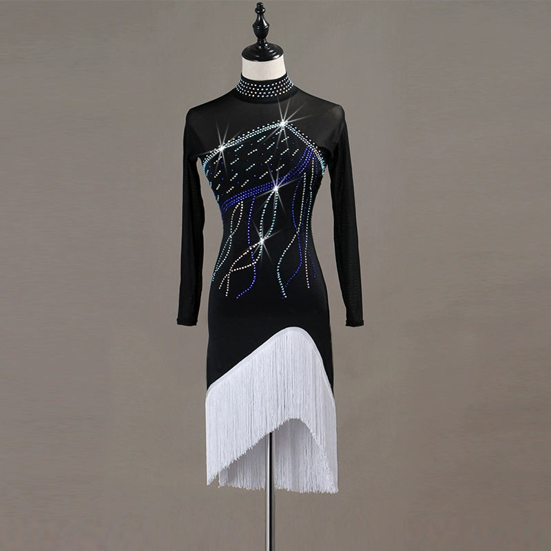 Latin Dance Dresses Women's Performance Spandex / Organza Crystals / Rhinestones  Long Sleev Dress - Moderndancedress.com