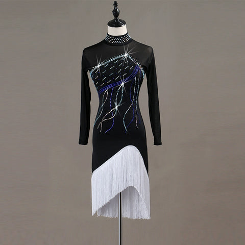 Latin Dance Dresses Women's Performance Spandex / Organza Crystals / Rhinestones Long Sleev Dress