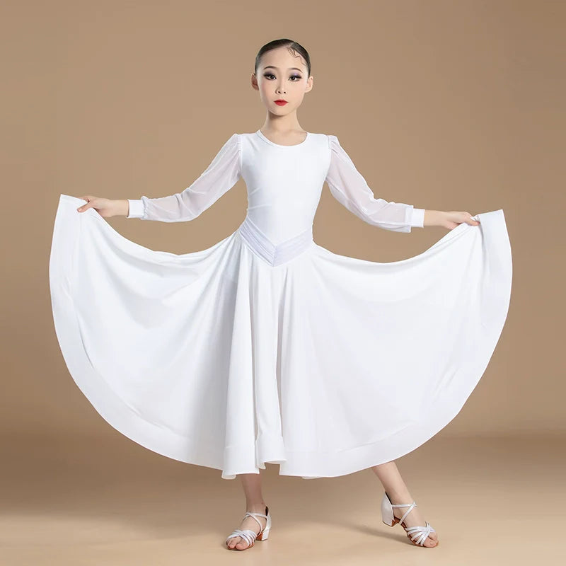 Modern dance competition ballroom dresses for girls kids red white social dance regulations walt tango foxtrot smooth dance gown large skirt - Moderndancedress.com