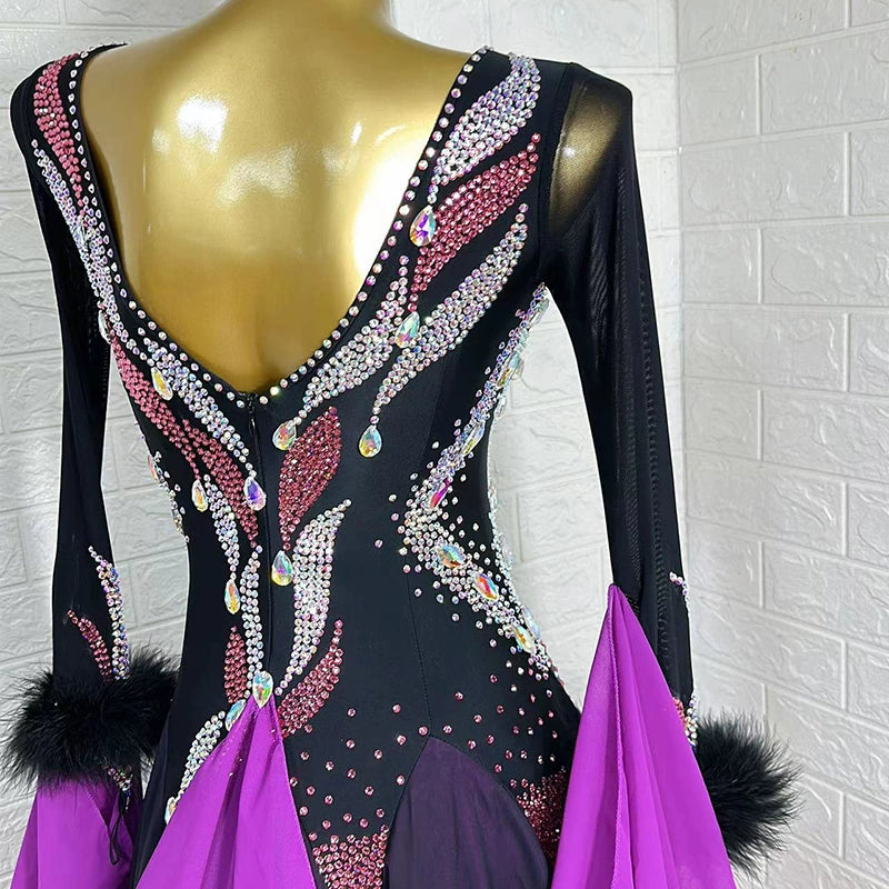 Custom Size Purple Competition Ballroom Dance Dresses for Women Girls Waltz Tango National Dance Long Gown - Moderndancedress.com