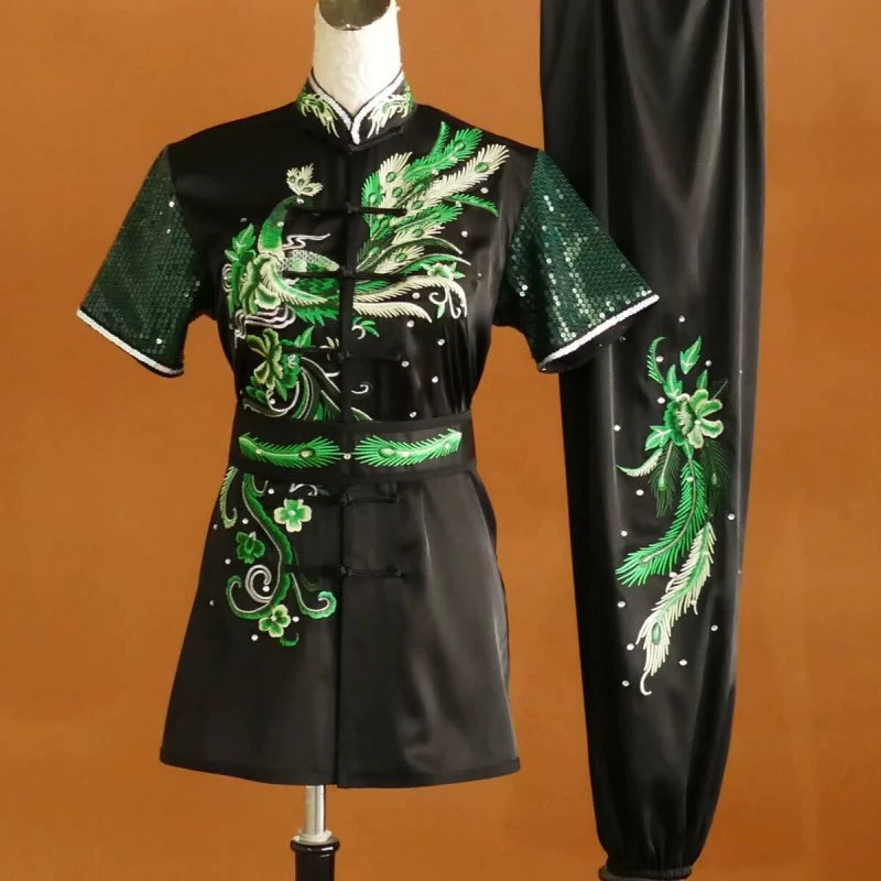 Customized size Embroidered Phoenix Competition Chinese Kungfu uniforms wushu performance Taichi clothing Changquan Nanquan Suit for adult kids - Moderndancedress.com