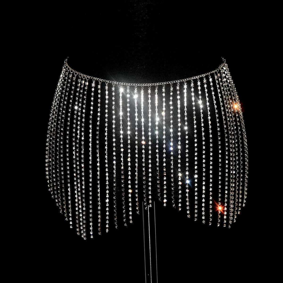 Women girls latin jazz rave dance Rhinestone tassel waist chain hollow bling hot pole dance tassel skirt belly dance body chain belts - Moderndancedress.com