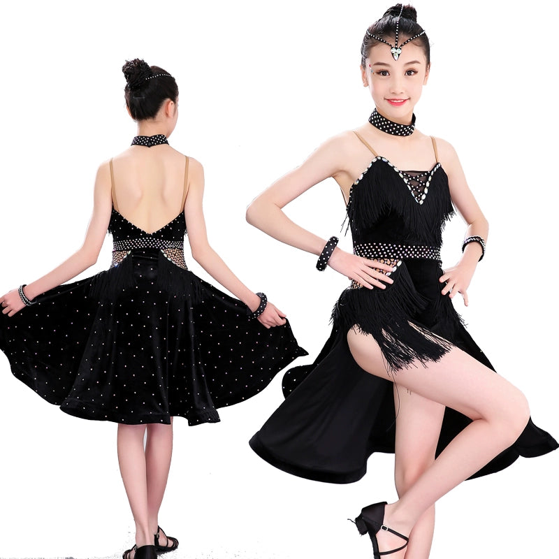 Girls Latin Dance Dresses Sleeveless tasseless dress for women