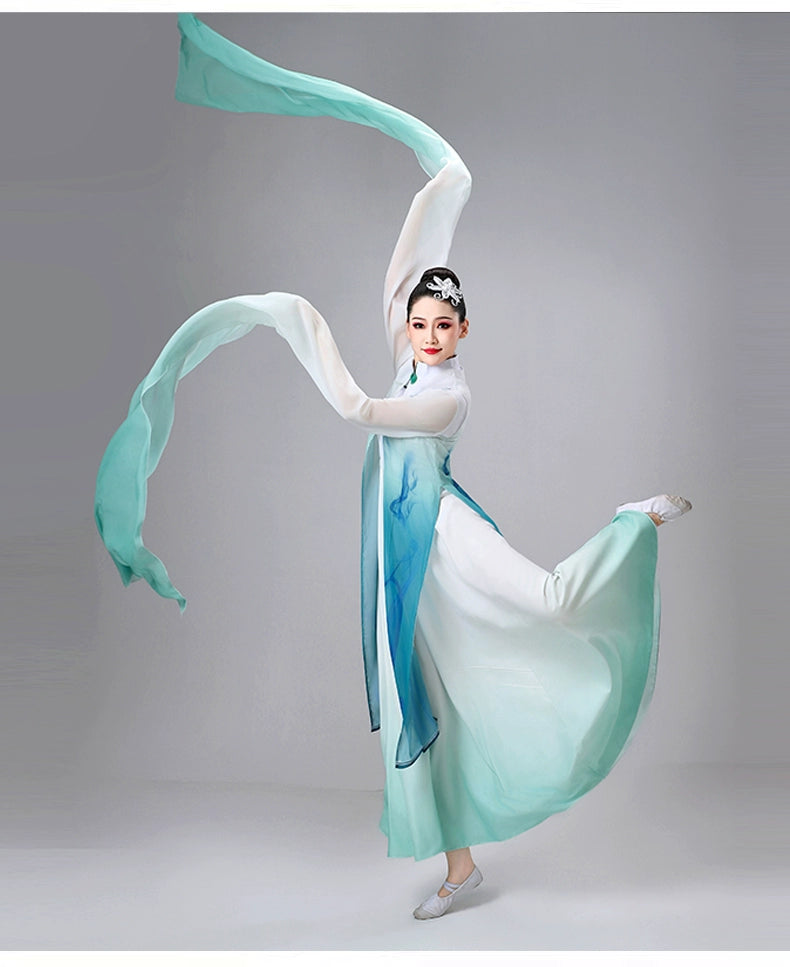 Blue Chinese Classical dance costumes for women girls water sleeves Han Tang hanfu  hua Dan Yichuan Qingyi Yinjiang  Dance dresses - Moderndancedress.com