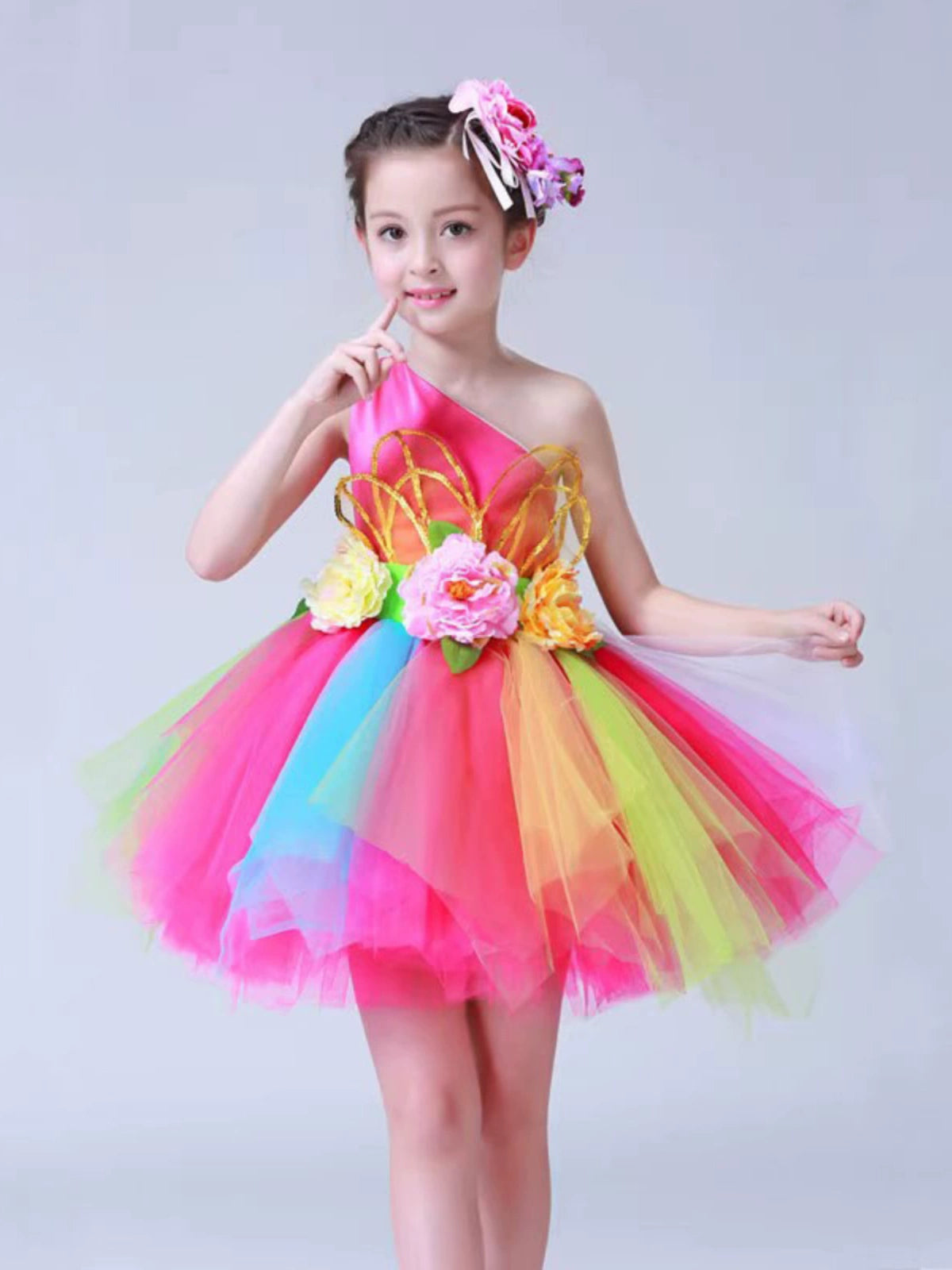 Children's Petal Sequins Jazz Dance Costume Kindergarten Chorus Performance Outfits Princess Tutu Skirt Princess Dresses for Girls - Moderndancedress.com