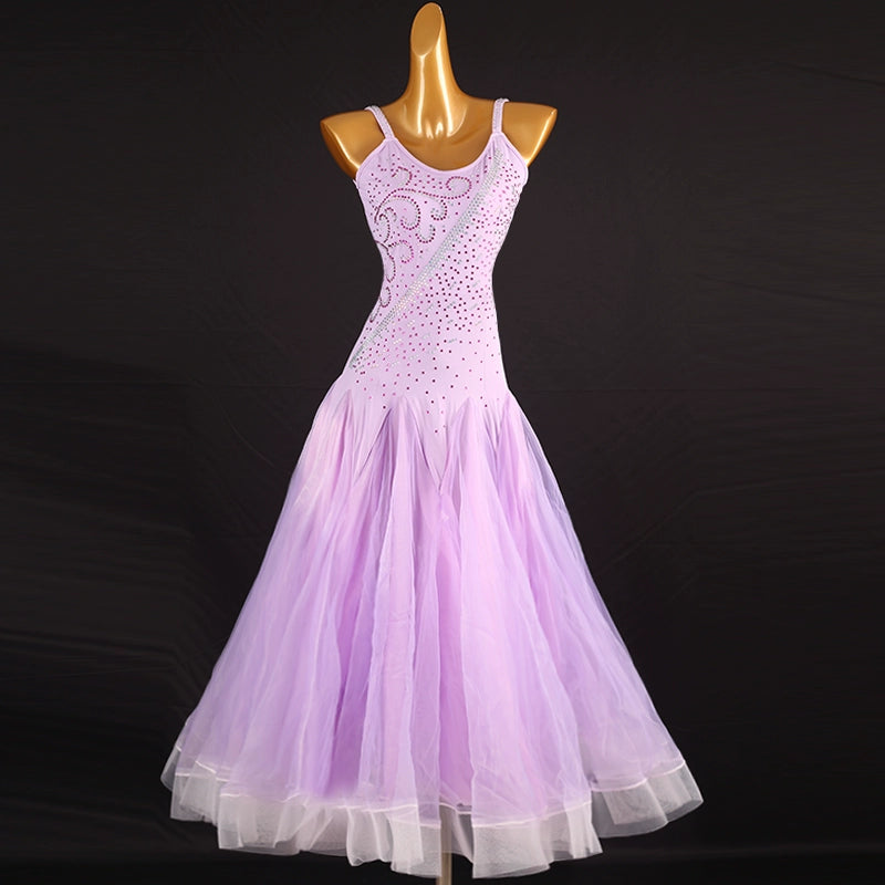Lavender Light Purple Competition Ballroom Dance Dresses for Women Girls Kids Modern Waltz Tango Dance Performancelong Gown - Moderndancedress.com