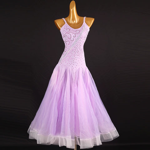 Lavender Light Purple Competition Ballroom Dance Dresses for Women Girls Kids Modern Waltz Tango Dance Performancelong Gown - Moderndancedress.com