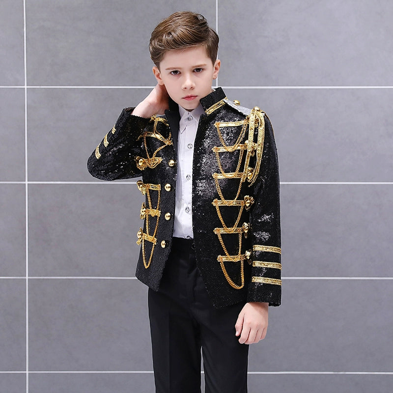 Boys Jazz Dance Costumes uropean Style Children Army Dresses Stage Performance Palace Dresses Prince Dresses Sequins Show Dresses - Moderndancedress.com