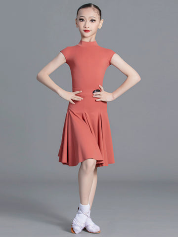 Latin Dance dresses for kids Girls green wine Competition Short Sleeve International modern Dance Standard Suit for children - Moderndancedress.com