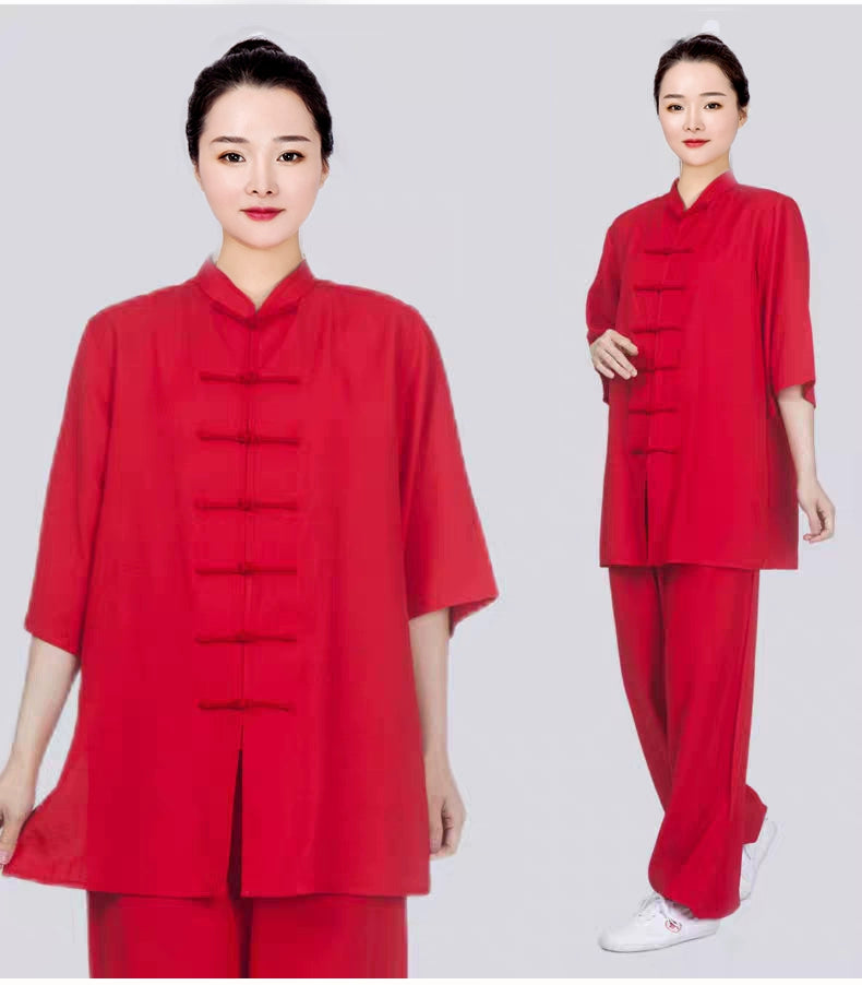 Cotton Linen Tai Chi Clothing for Women Men Chinese Kung Fu Uniforms Morning Exercises Fitness Tai Jiquan Training Clothes - Moderndancedress.com