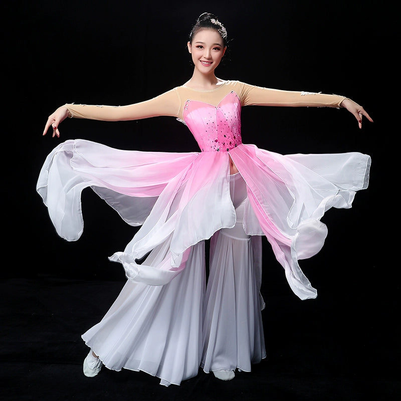 Chinese Folk Dance Costume Classical Dance Costume Female Modern Fan Yangge Costume Performing Apparel Fengjiangnan Umbrella Dance Fairy Suit of China - Moderndancedress.com