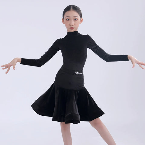 Girls kids competition ballroom latin dance dresses pink Ultra-thin velvet modern dance costume professional standard dance outfits - Moderndancedress.com