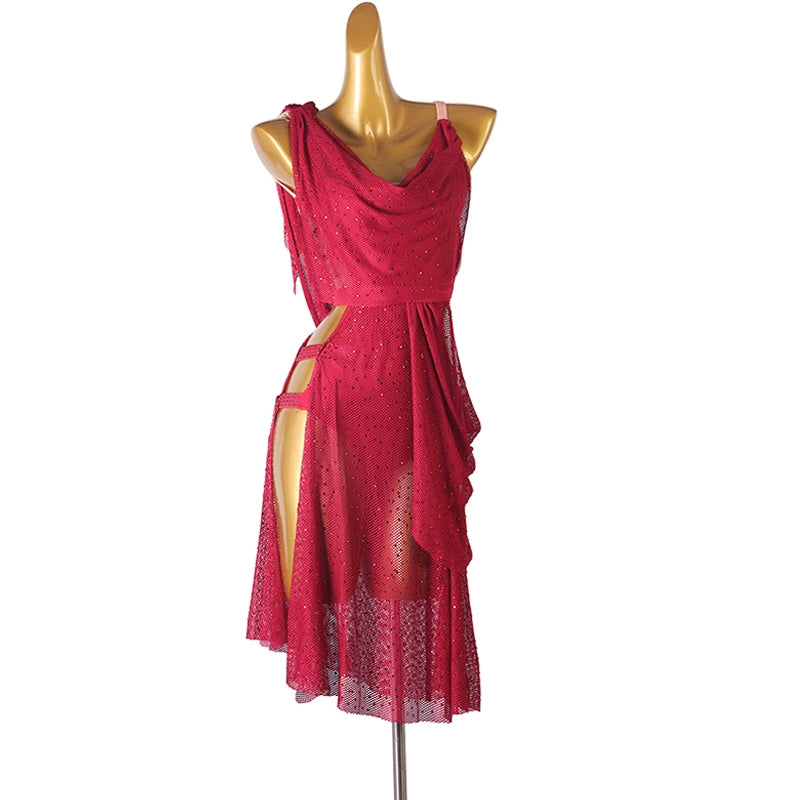 Wine Competition Diamond Latin Dance Dress for Women Girls White Purple Bling Tulle Salsa Rumba Cha Samba Dance Clothes
