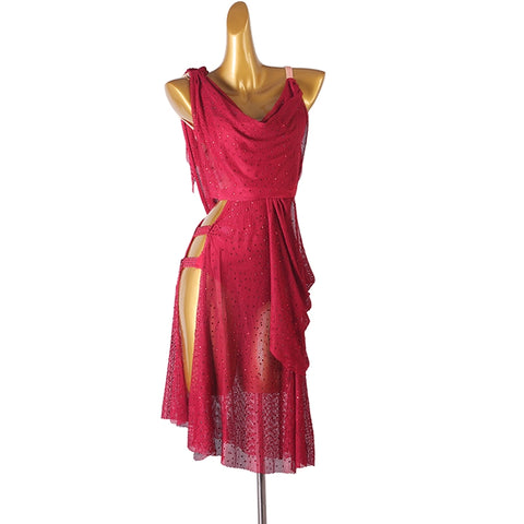 Wine Competition Diamond Latin Dance Dress for Women Girls White Purple Bling Tulle Salsa Rumba Cha Samba Dance Clothes