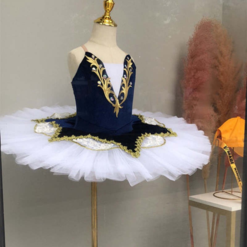 Children Girls blue velvet tutu skirts little swan lake ballet dance dressfluffy tutu skirt ballerina kids stage performance ballet dance costume - Moderndancedress.com