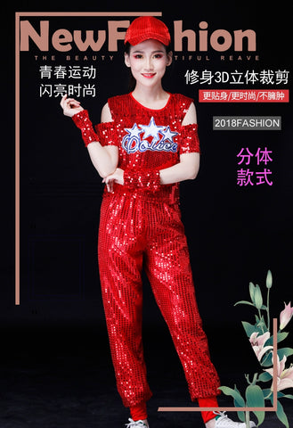 Jazz Dance Costume Adult Female Suit Modern Square Dance Costume Dancing Sequins Cheerleading Costume - Moderndancedress.com
