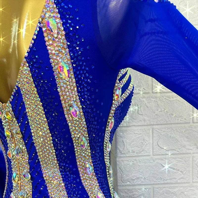Custom Size Royal Blue Modern Ballroom Dance Dresses for Women Tango Foxtrot Waltz Performance Long Skirts - Moderndancedress.com