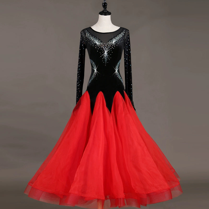 Ballroom Dance Dresses Dance Competition with Cool Screen Sleeves High-end Flash Drill National Standard Dance Dress Fellowship Skirt - Moderndancedress.com