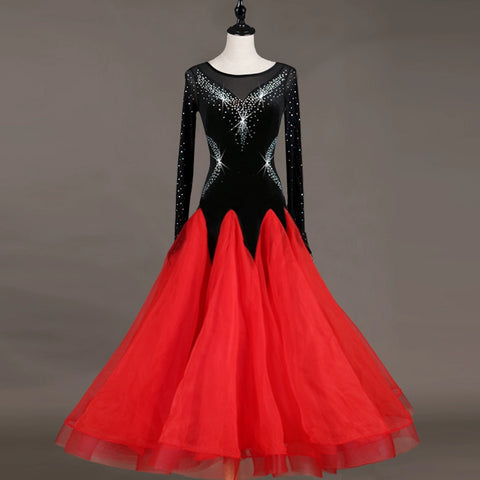 Ballroom Dance Dresses Dance Competition with Cool Screen Sleeves High-end Flash Drill National Standard Dance Dress Fellowship Skirt - Moderndancedress.com