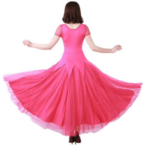 Women's Ballroom Dance Dresses Modern Short Sleeve Dresses, Social Dance Dresses, Waltz Tango National Standard - Moderndancedress.com