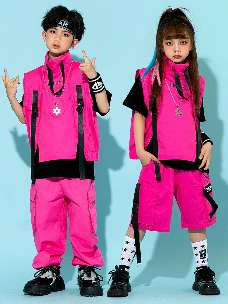 Fuchsia Pink Jazz Street Hip-hop Dance Costumes for Girls Boys Rapper Singers Gogo Dancer Performance Clothes Catwalk Show Clothing - Moderndancedress.com