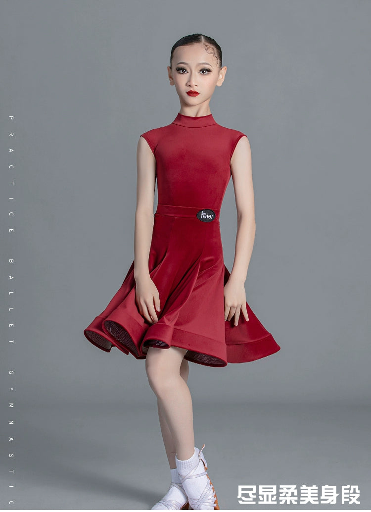 Girls light blue pink green Latin Dance Competition dresses ballroom salsa rumba cha cha Regulations Costume for kids - Moderndancedress.com