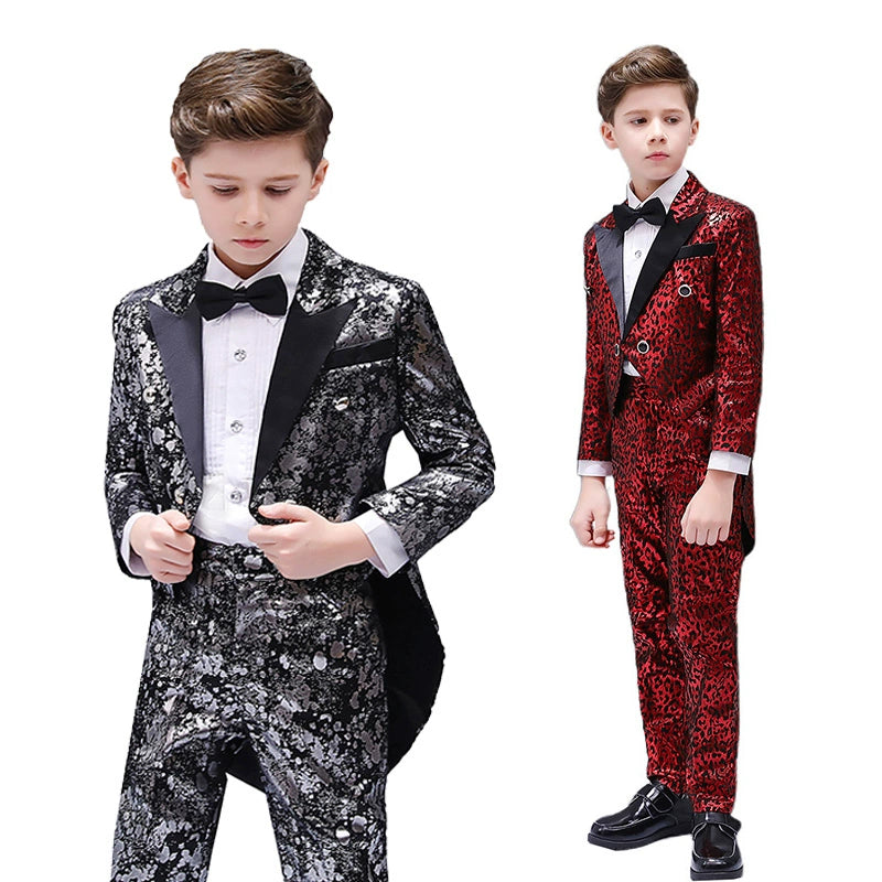 Boys Jazz Dance Costumes Children and boys leopard-print Tuxedo Suit fashionable handsome command suit piano stage show Costume