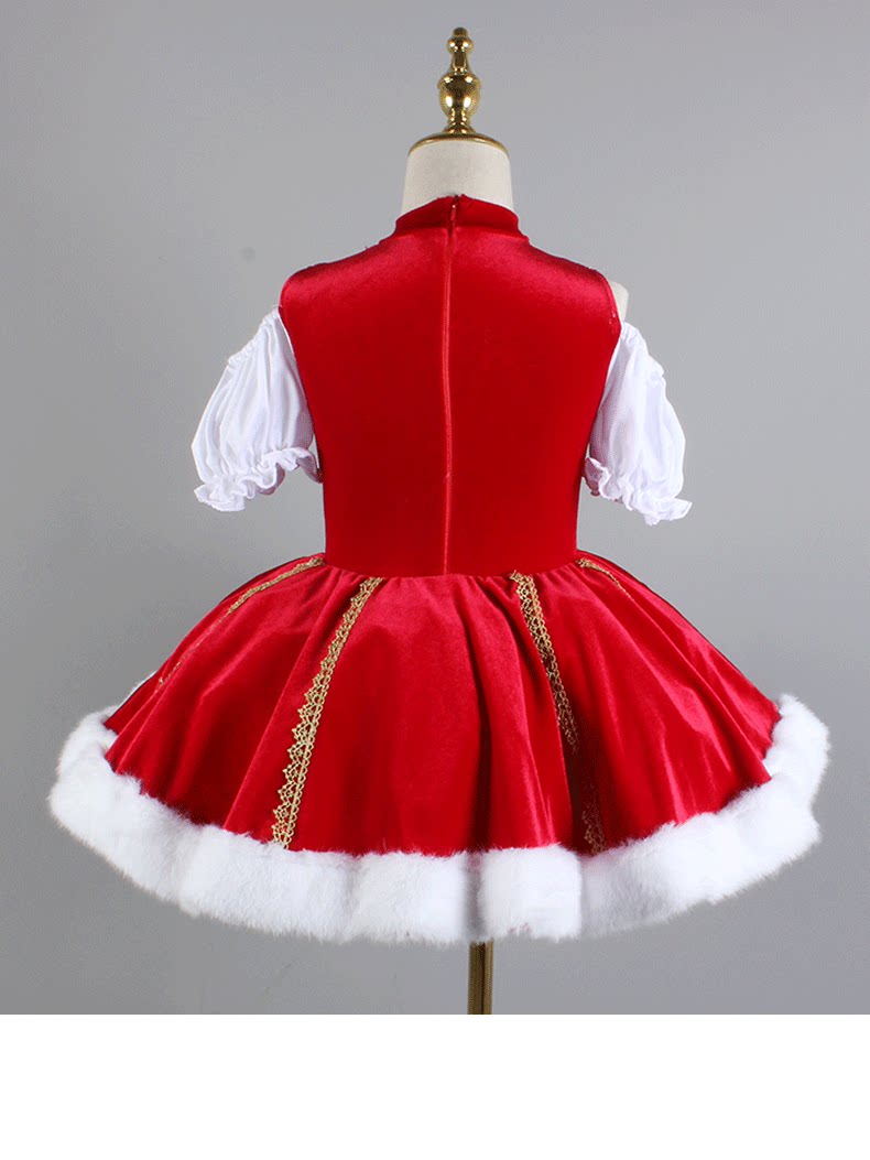 Girls Christmas Ballet Tutu Dress - Kids Nutcracker Performance Costume with Velvet & Fur Trim