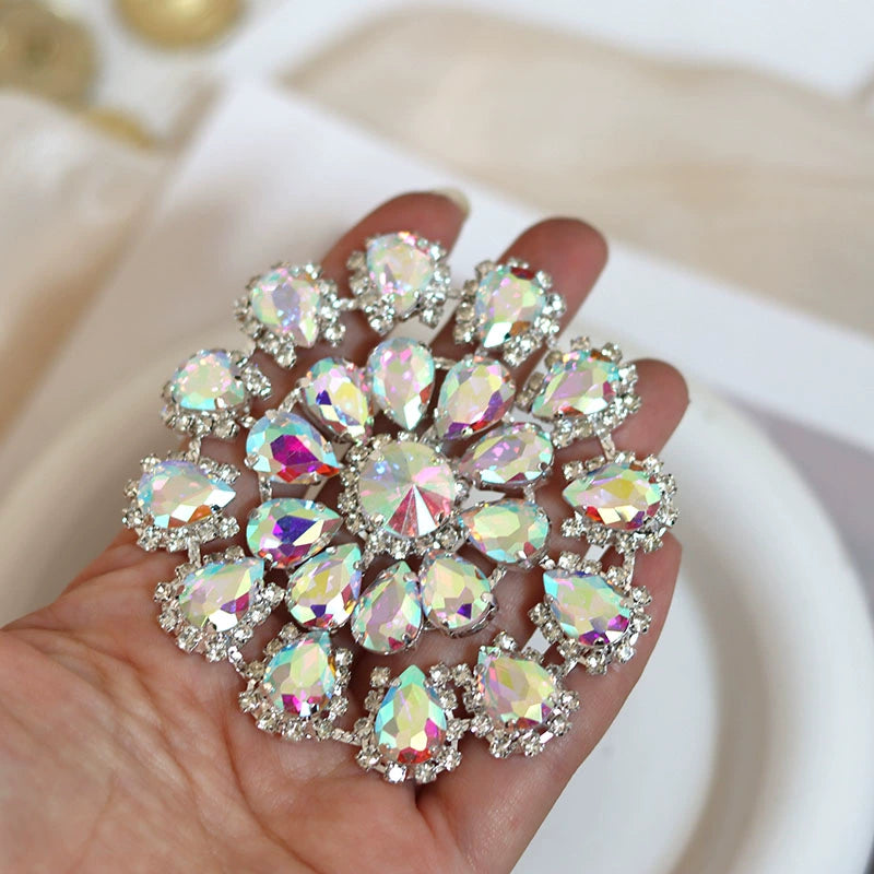 Round red blue bling gemstones DIY headdress dance clothes shoes jewelry flower-shaped hand-sewn corsages headgear dinner bags 8cm - Moderndancedress.com