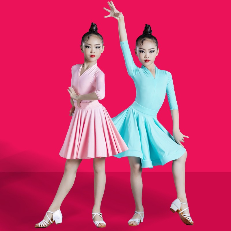 Girls children mint yellow violet red latin dance dresses kids ballroom latin stage performance clothes salsa modern dance competition dance outfits for girls