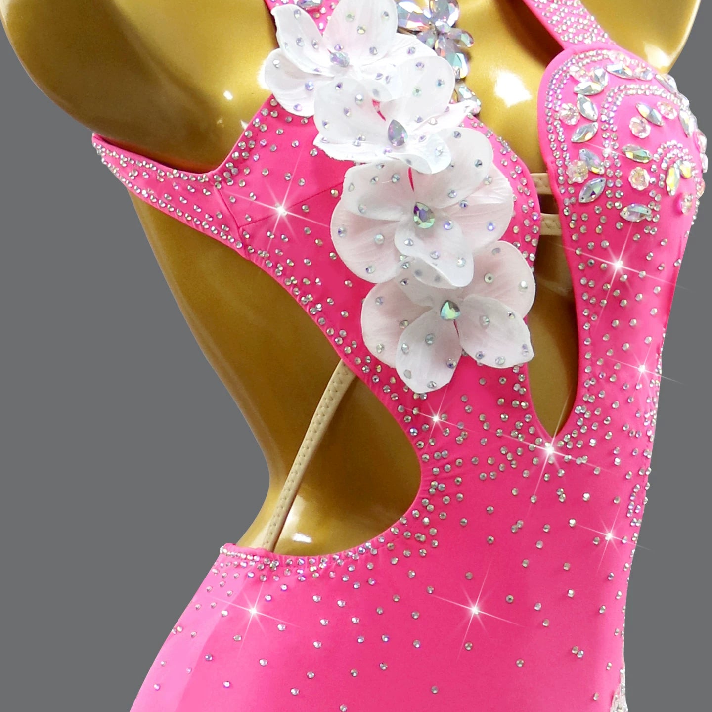 Custom Size Women's Fuchsia Latin Dance Dress Flowers Halter Neck Crystal Salsa Chacha Dance Costumes