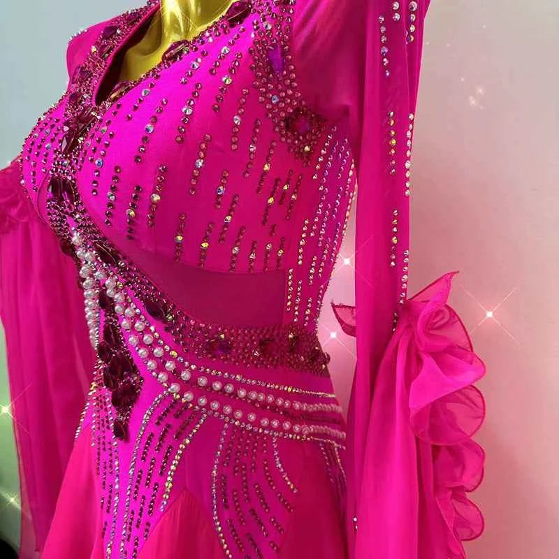 Customized Size Competition Ballroom Dance Dresses for Women Girls Waltz Tango Performance Long Gown