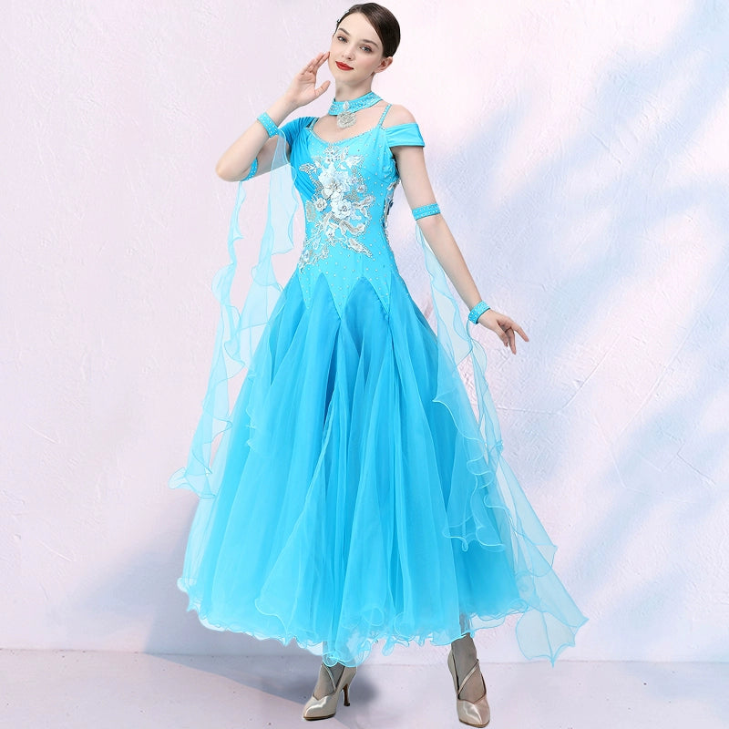 Purple Blue Modern ballroom dance dress for women girls waltz ballroom tango foxtrot dance competition performance gown - Moderndancedress.com