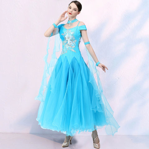 Purple Blue Modern ballroom dance dress for women girls waltz ballroom tango foxtrot dance competition performance gown - Moderndancedress.com