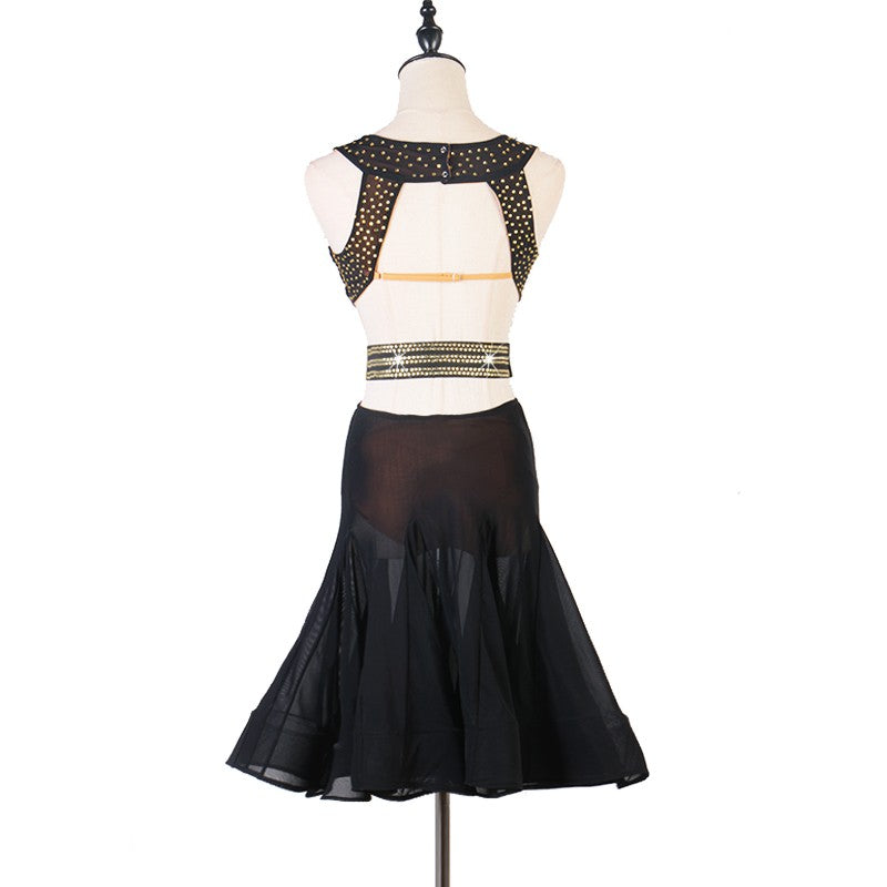Gold diamond tassels black latin dance dress for women competition rumba salsa rumba cha cha dance costumes latin skirts for lady
