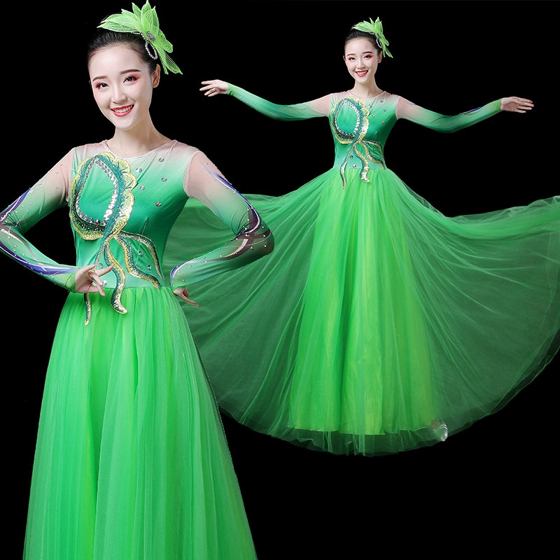 Chinese Folk Dance Costume Atmospheric singing and dancing costumes, opening dance dresses, large-scale adult dance stage dresses