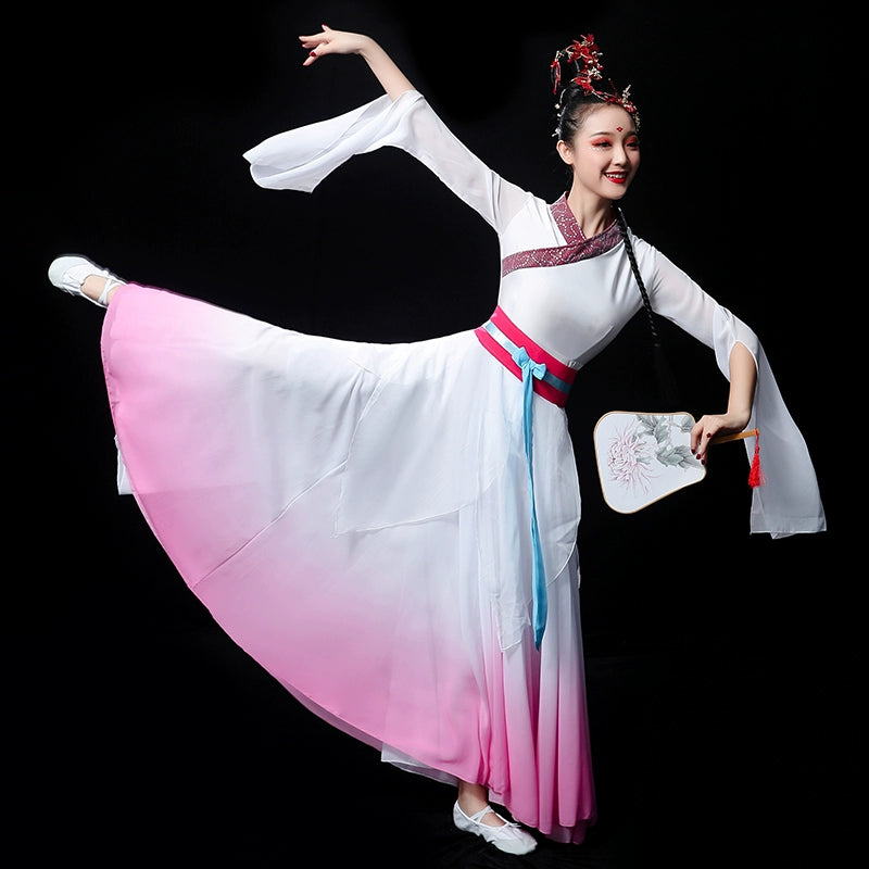 Chinese Folk Dance Costume Classical Dance Costume Chinese Wind Fairy Modern Fan Dance Costume with Long Skirt Adults - 