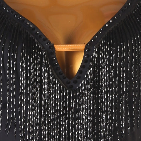 Black Bling Fringe Latin Competition Dance Dresses for Women Girls Latin Salsa Rumba Chacha Performance Outfits Irregular Hem Skirts - Moderndancedress.com