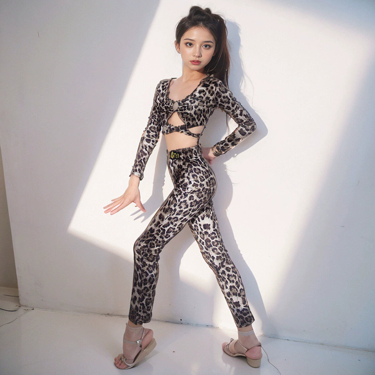 Leopard Girls Latin Dance Dresses for  Kids Salsa Rumba Chacha Dance Costumes Dance Pants