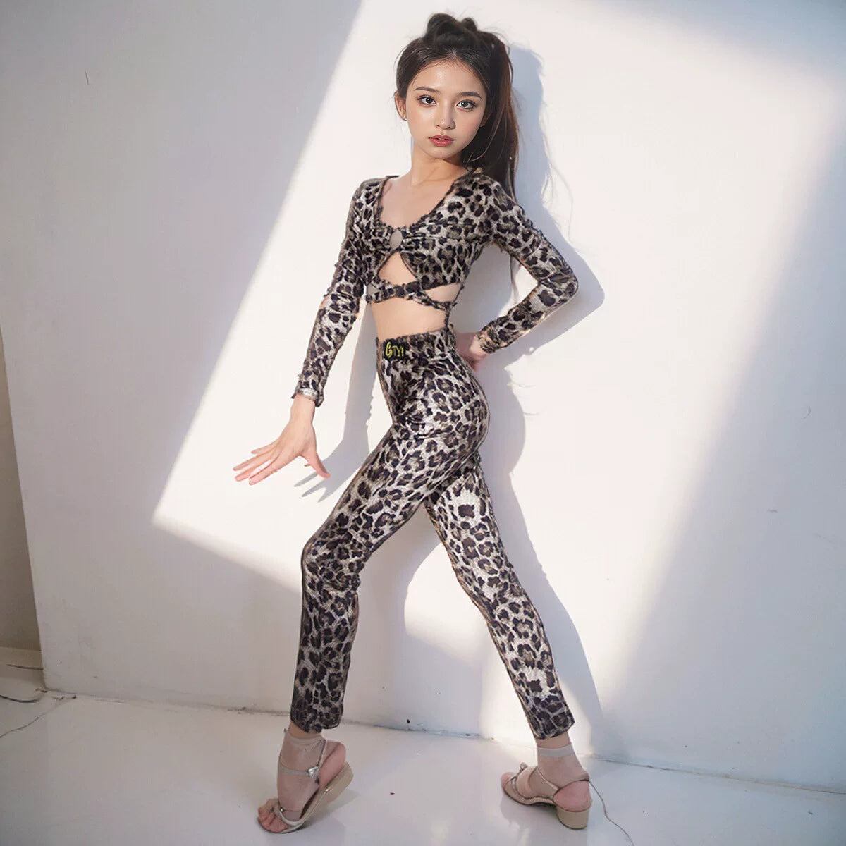 Leopard Girls Latin Dance Dresses for  Kids Salsa Rumba Chacha Dance Costumes Dance Pants