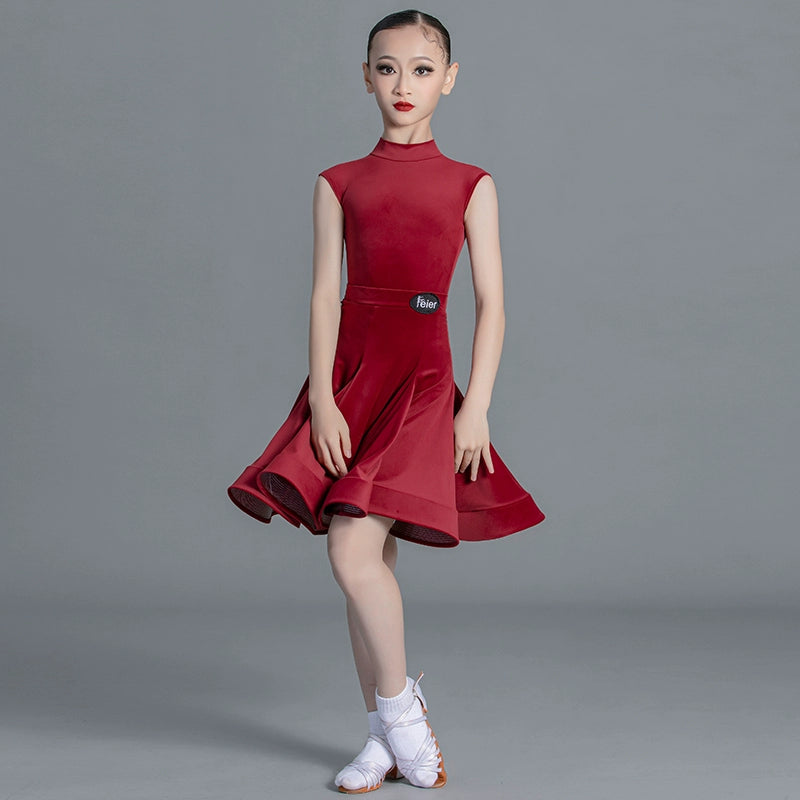 Girls light blue pink green Latin Dance Competition dresses ballroom salsa rumba cha cha Regulations Costume for kids - Moderndancedress.com